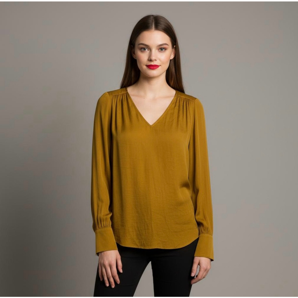 Maison d'Amélie Gold Mustard V-Neck Long Sleeve Blouse Top Women’s Size XS